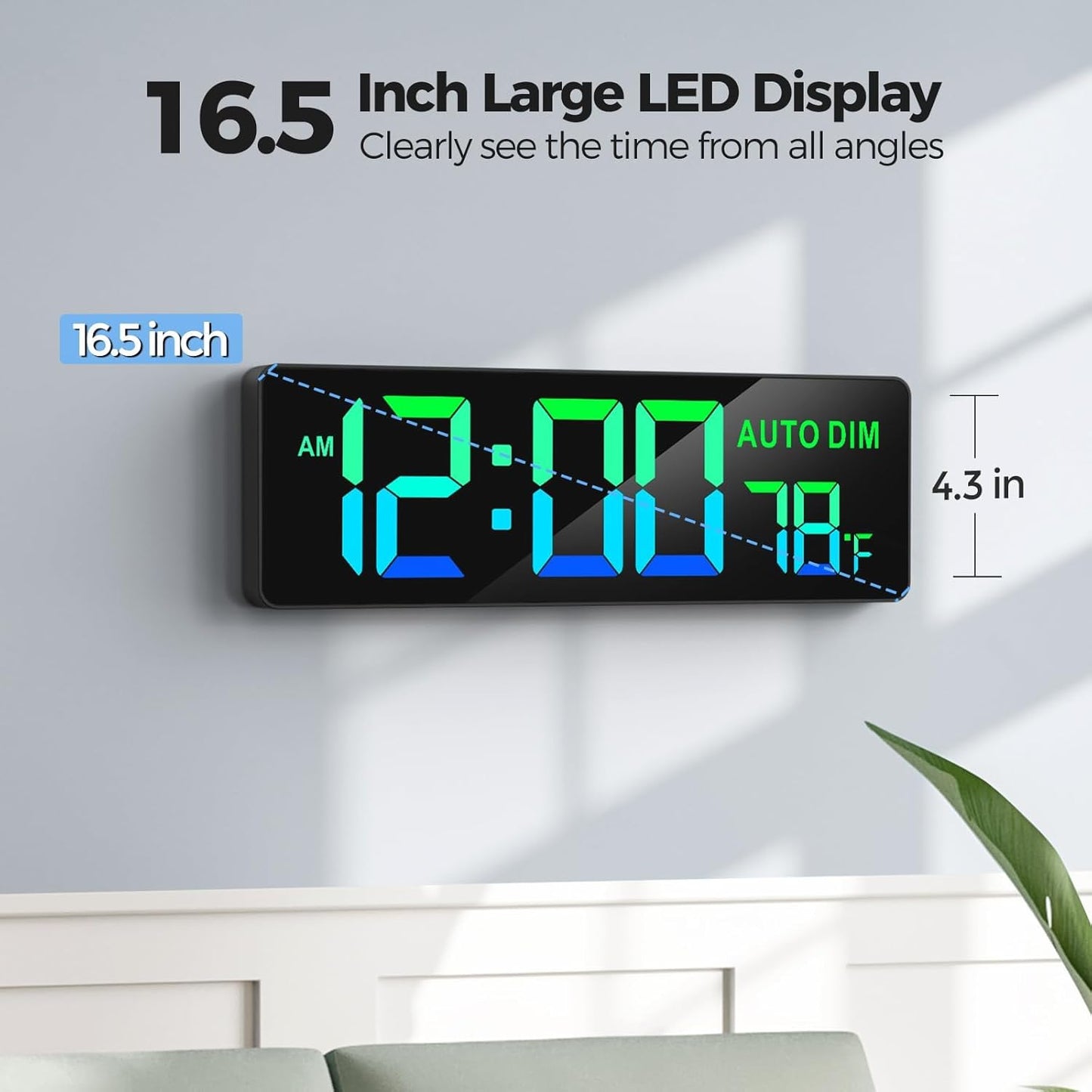 16.5" Large Digital Wall Timer Clock with Countdown Timer, Auto Dimmer, Temperature, Remote Control, LED Wall Clock for Teacher, Classroom, Office, Home Decor, Kitchen, Gym, Living Room