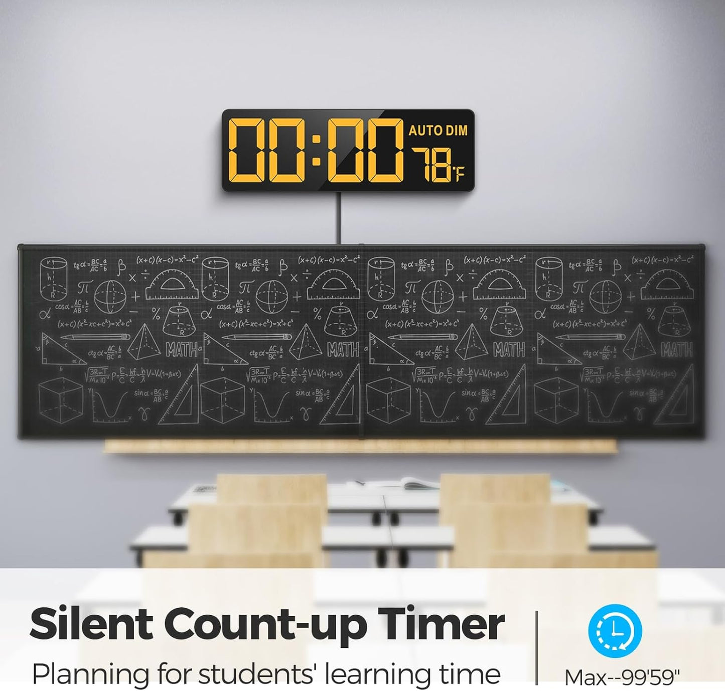 16.5" Large Digital Wall Timer Clock with Countdown Timer, Auto Dimmer, Temperature, Remote Control, LED Wall Clock for Teacher, Classroom, Office, Home Decor, Kitchen, Gym, Living Room