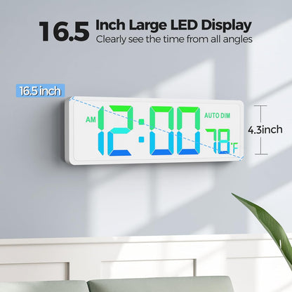 16.5" Large Digital Wall Timer Clock with Countdown Timer, Auto Dimmer, Temperature, Remote Control, LED Wall Clock for Teacher, Classroom, Office, Home Decor, Kitchen, Gym, Living Room