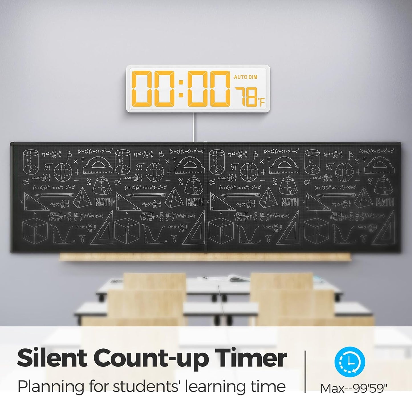 16.5" Large Digital Wall Timer Clock with Countdown Timer, Auto Dimmer, Temperature, Remote Control, LED Wall Clock for Teacher, Classroom, Office, Home Decor, Kitchen, Gym, Living Room