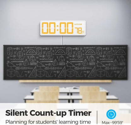16.5" Large Digital Wall Timer Clock with Countdown Timer, Auto Dimmer, Temperature, Remote Control, LED Wall Clock for Teacher, Classroom, Office, Home Decor, Kitchen, Gym, Living Room