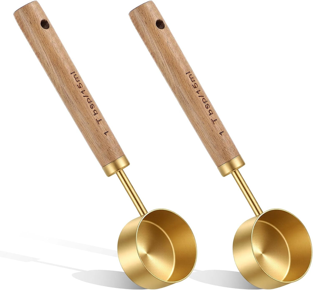 2Pcs Stainless Steel Wood 1Teaspoon Scoop, Wood Handle Coffee Scoop