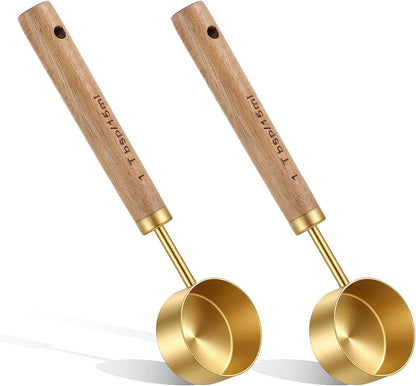 2Pcs Stainless Steel Wood 1Teaspoon Scoop, Wood Handle Coffee Scoop