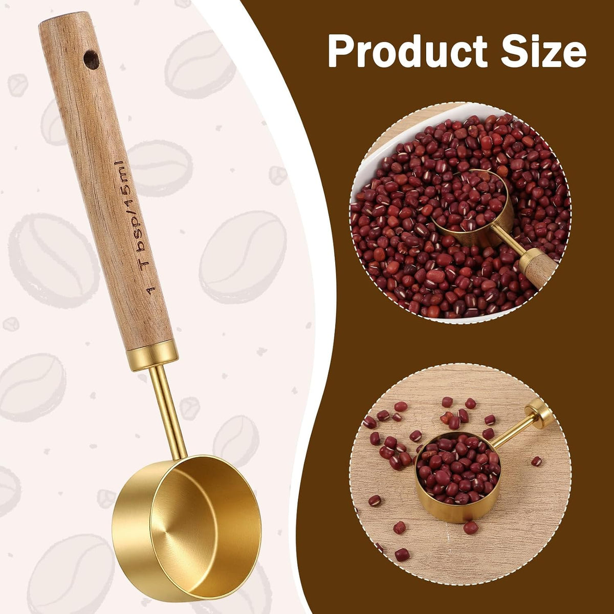 2Pcs Stainless Steel Wood 1Teaspoon Scoop, Wood Handle Coffee Scoop