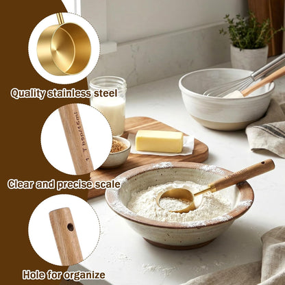 2Pcs Stainless Steel Wood 1Teaspoon Scoop, Wood Handle Coffee Scoop