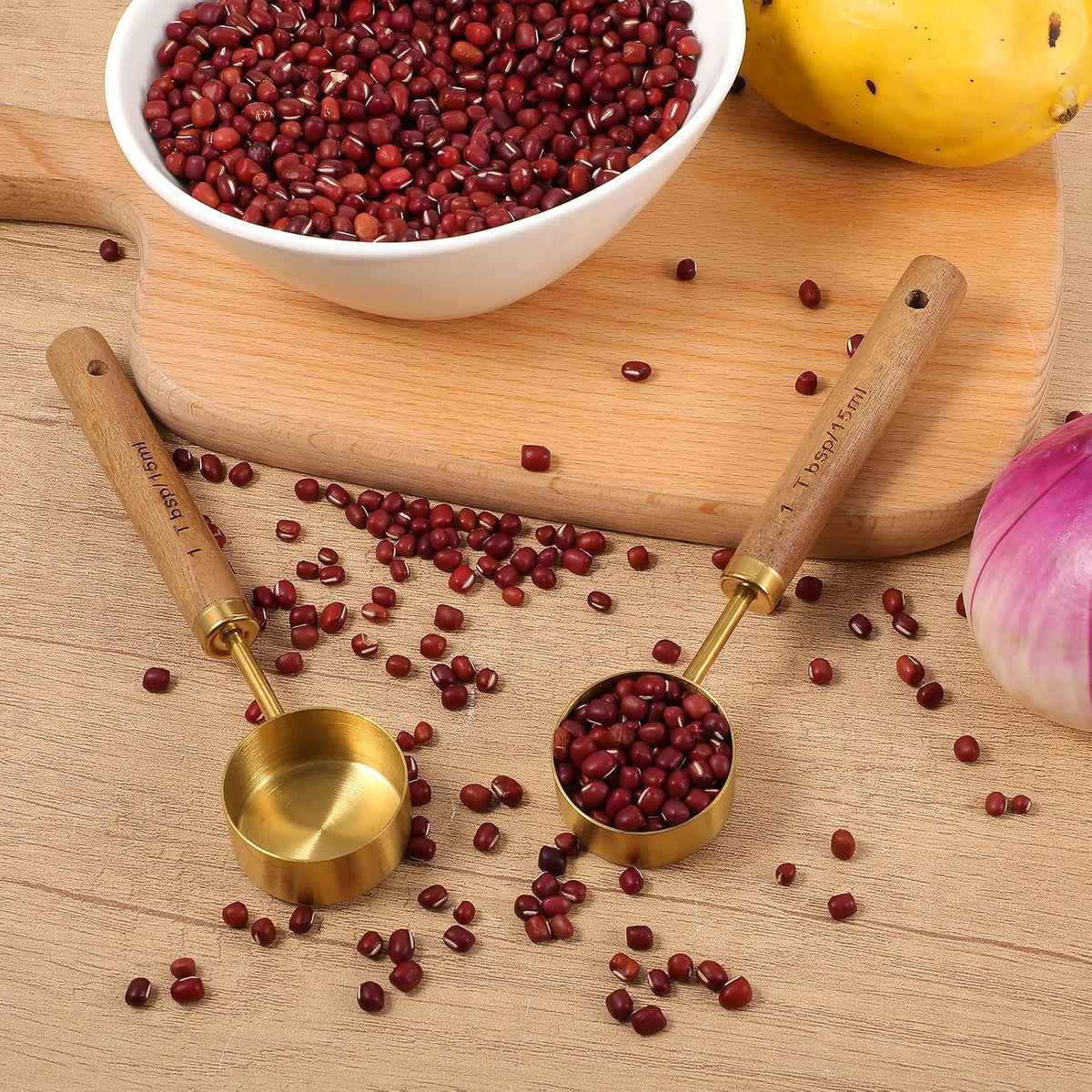 2Pcs Stainless Steel Wood 1Teaspoon Scoop, Wood Handle Coffee Scoop
