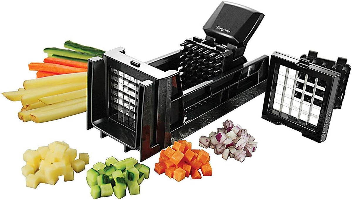 French Fry Cutter and Easy Food Dicer With 2 Interchangeable Blades | Great for Slicing & Dicing Vegetables Potato Onions Carrots Cucumbers Fruits Apples and More