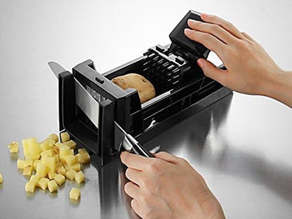 French Fry Cutter and Easy Food Dicer With 2 Interchangeable Blades | Great for Slicing & Dicing Vegetables Potato Onions Carrots Cucumbers Fruits Apples and More