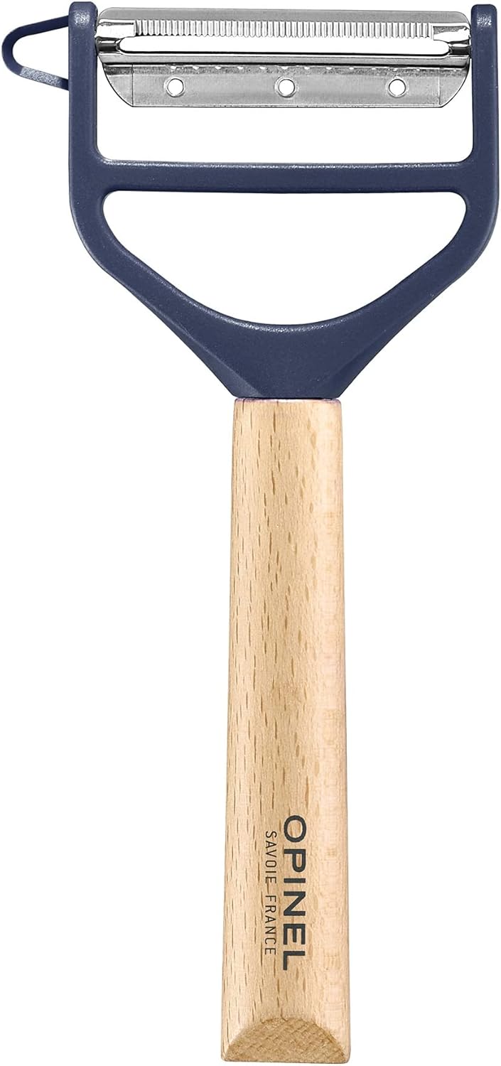 T-DUO Peeler - Beech Wood Handle - Double Stainless Steel Blade - Vegetable Peeler, Preparation of Juliennes - Ideal for Right and Left Handed People - Blue