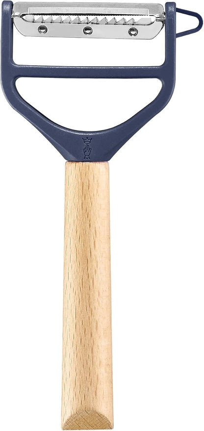 T-DUO Peeler - Beech Wood Handle - Double Stainless Steel Blade - Vegetable Peeler, Preparation of Juliennes - Ideal for Right and Left Handed People - Blue