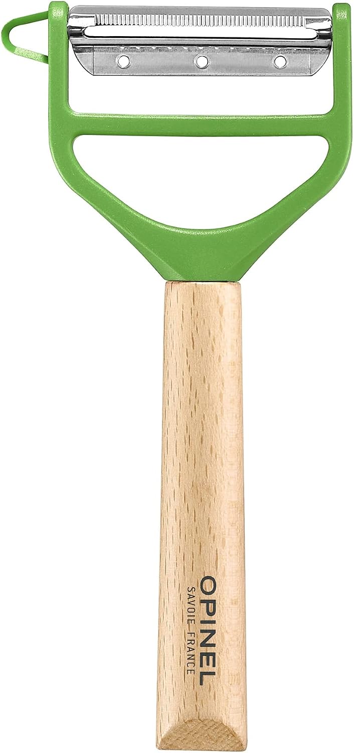 T-DUO Peeler - Beech Wood Handle - Double Stainless Steel Blade - Vegetable Peeler, Preparation of Juliennes - Ideal for Right and Left Handed People - Blue
