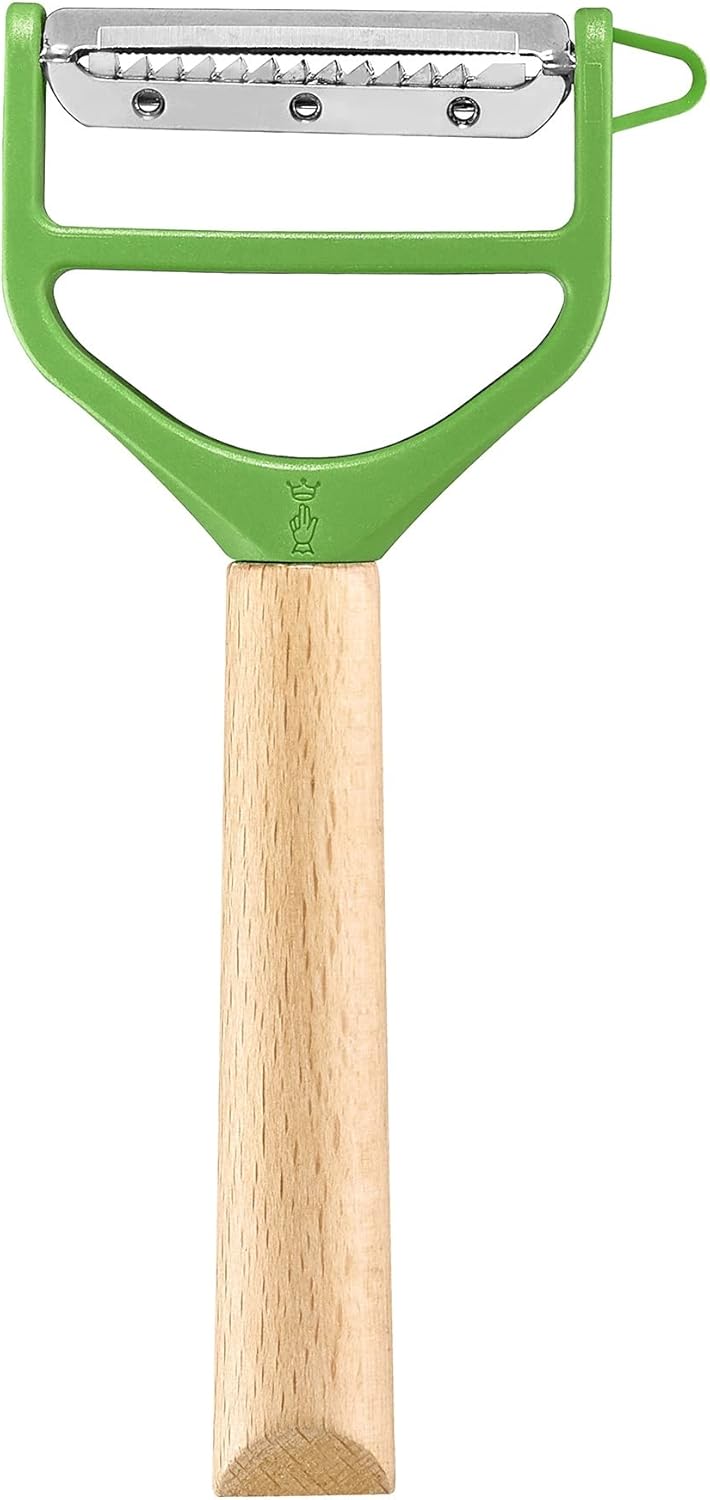 T-DUO Peeler - Beech Wood Handle - Double Stainless Steel Blade - Vegetable Peeler, Preparation of Juliennes - Ideal for Right and Left Handed People - Blue