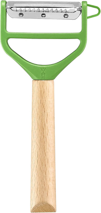 T-DUO Peeler - Beech Wood Handle - Double Stainless Steel Blade - Vegetable Peeler, Preparation of Juliennes - Ideal for Right and Left Handed People - Blue