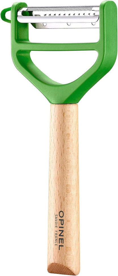 T-DUO Peeler - Beech Wood Handle - Double Stainless Steel Blade - Vegetable Peeler, Preparation of Juliennes - Ideal for Right and Left Handed People - Blue
