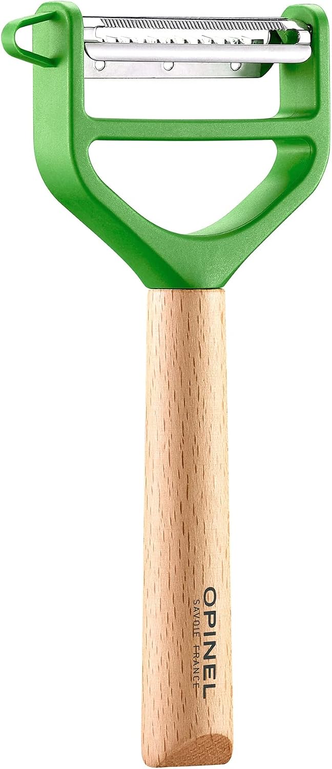 T-DUO Peeler - Beech Wood Handle - Double Stainless Steel Blade - Vegetable Peeler, Preparation of Juliennes - Ideal for Right and Left Handed People - Blue