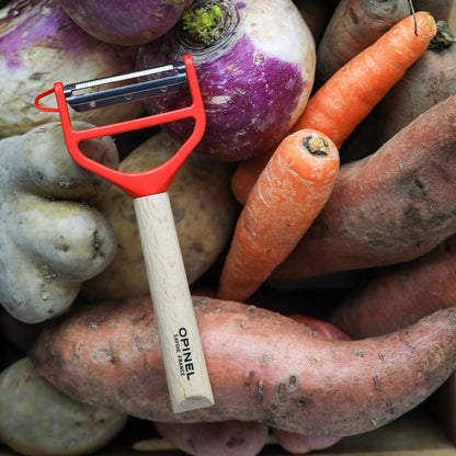 T-DUO Peeler - Beech Wood Handle - Double Stainless Steel Blade - Vegetable Peeler, Preparation of Juliennes - Ideal for Right and Left Handed People - Blue
