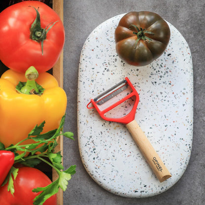 T-DUO Peeler - Beech Wood Handle - Double Stainless Steel Blade - Vegetable Peeler, Preparation of Juliennes - Ideal for Right and Left Handed People - Blue