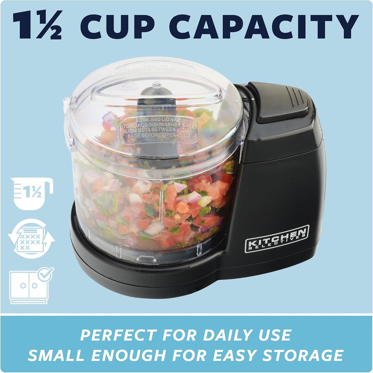Mini Chopper by Select Brands, 1-1/2 Cups, Black
