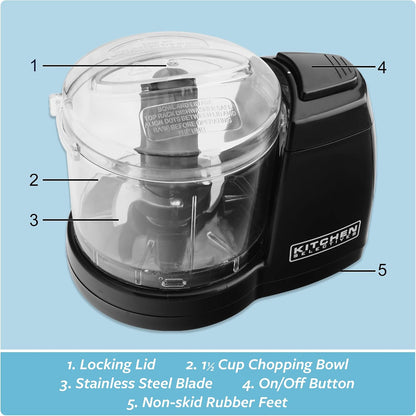 Mini Chopper by Select Brands, 1-1/2 Cups, Black