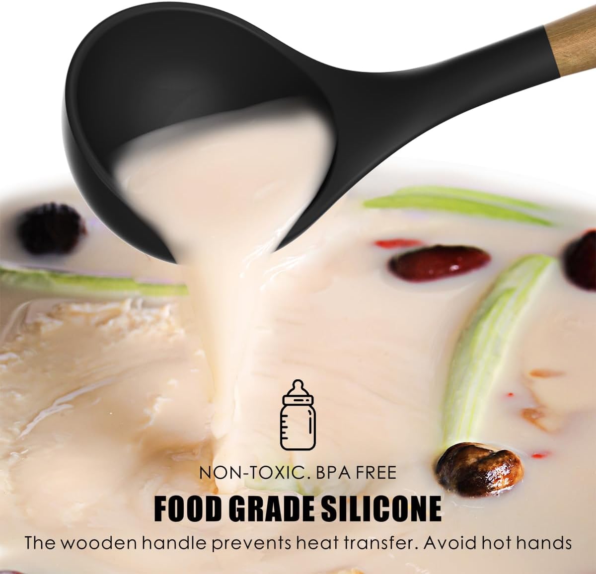Silicone Cooking Utensils Set - 446°F Heat Resistant Silicone Kitchen Utensils for Cooking,Kitchen Utensil Spatula Set w Wooden Handles, BPA FREE Gadgets for Non-Stick Cookware (Khaki)