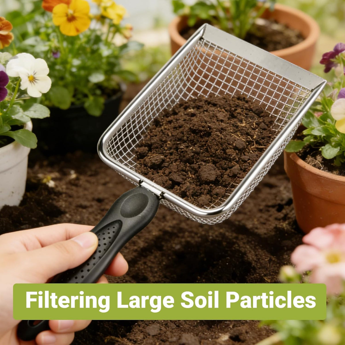 2 Pcs Gardening Soil Sifter, Handheld Shovel, Garden Sieve with Handle