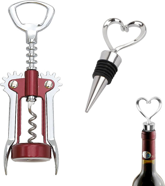 Wine Opener, Zinc Alloy Premium Wing Corkscrew Wine Bottle Opener with Wine Stopper, Multifunctional Wine Cork Opener Bottler Opener Remover for Home, Kitchen,Restaurant,Party and as Gift