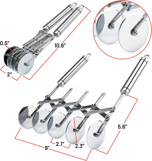 Oleex ‘All-Dough’ Pastry Cutter Set. 5 Wheel Dough Cutter and Dual Fluted Ravioli Cutter Wheel/Pizza Cutter Wheel! Versatile Brownie Cutter, Pasta Maker, Noodle Cutter, Stainless Steel Pizza Slicer