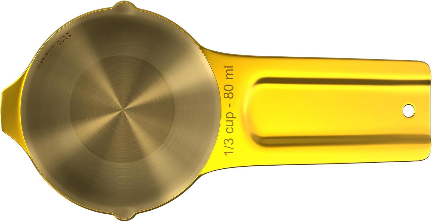 Color Up 2 Cup Measuring Cup, 480ml Stainless Steel Metal, Easy-Pour Spouts, Engraved Markings, Flat Base, Dishwasher Safe, for Dry and Liquid Ingredients