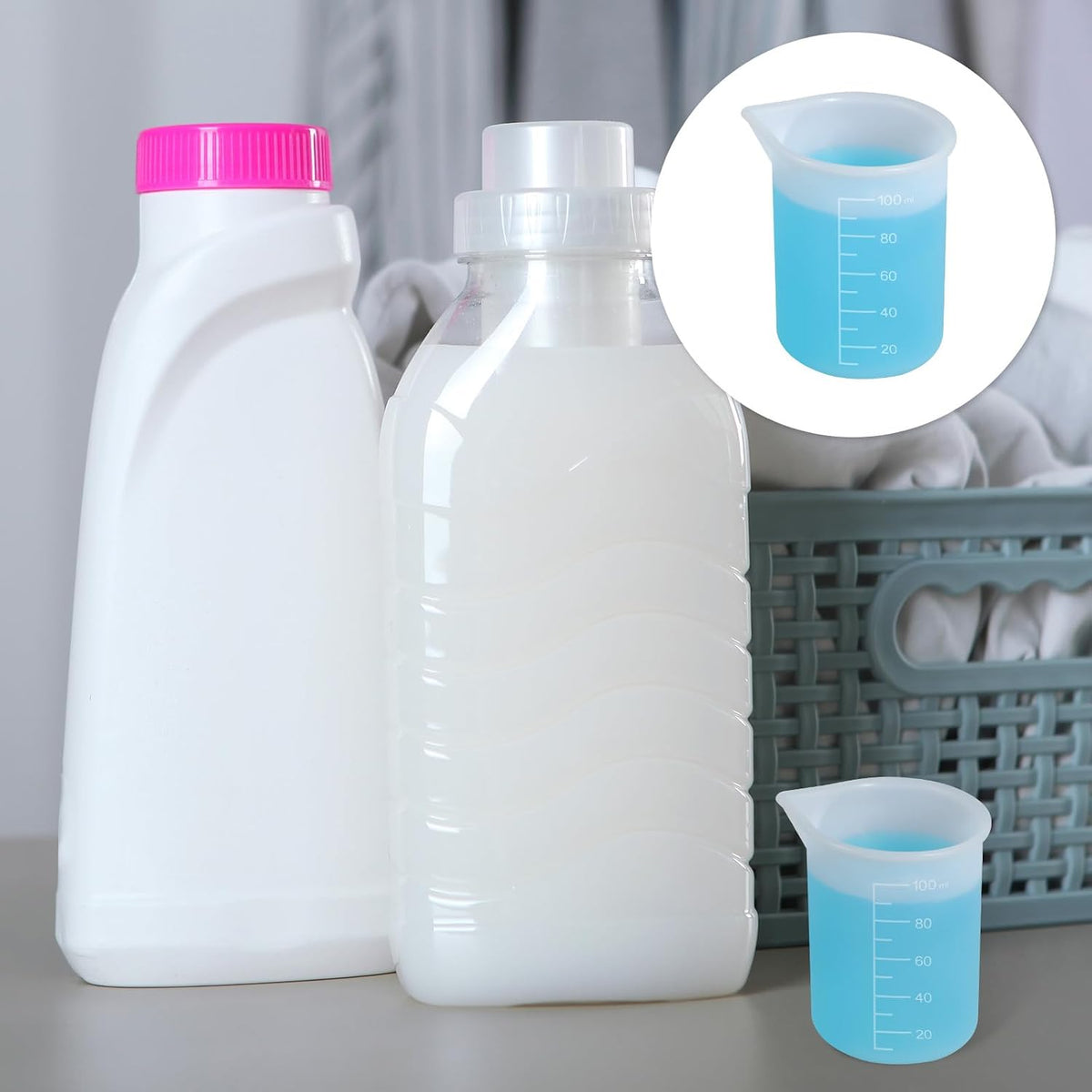2Pcs Silicone Laundry Detergent Cup, Laundry Detergent Measuring Cup, Silicone Dispenser Cups Reusable for Liquid Flexible Washable Liquid Measuring Cups for Home, Dormitory, Hotel