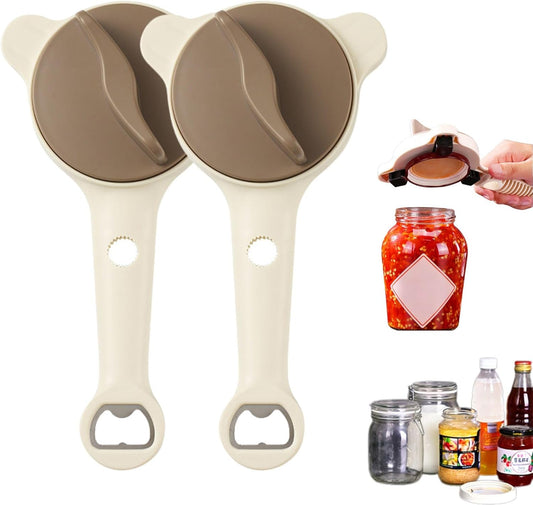 2PCS 2026 New 4-in-1 Jar Opener, Multi-Functional Jar & Bottle Opener for Seniors & Arthritis Sufferers, Adjustable Lid Gripper with Non-Slip Teeth for Kitchen Jars (1”-3.5”), Cans, Wine Bottles