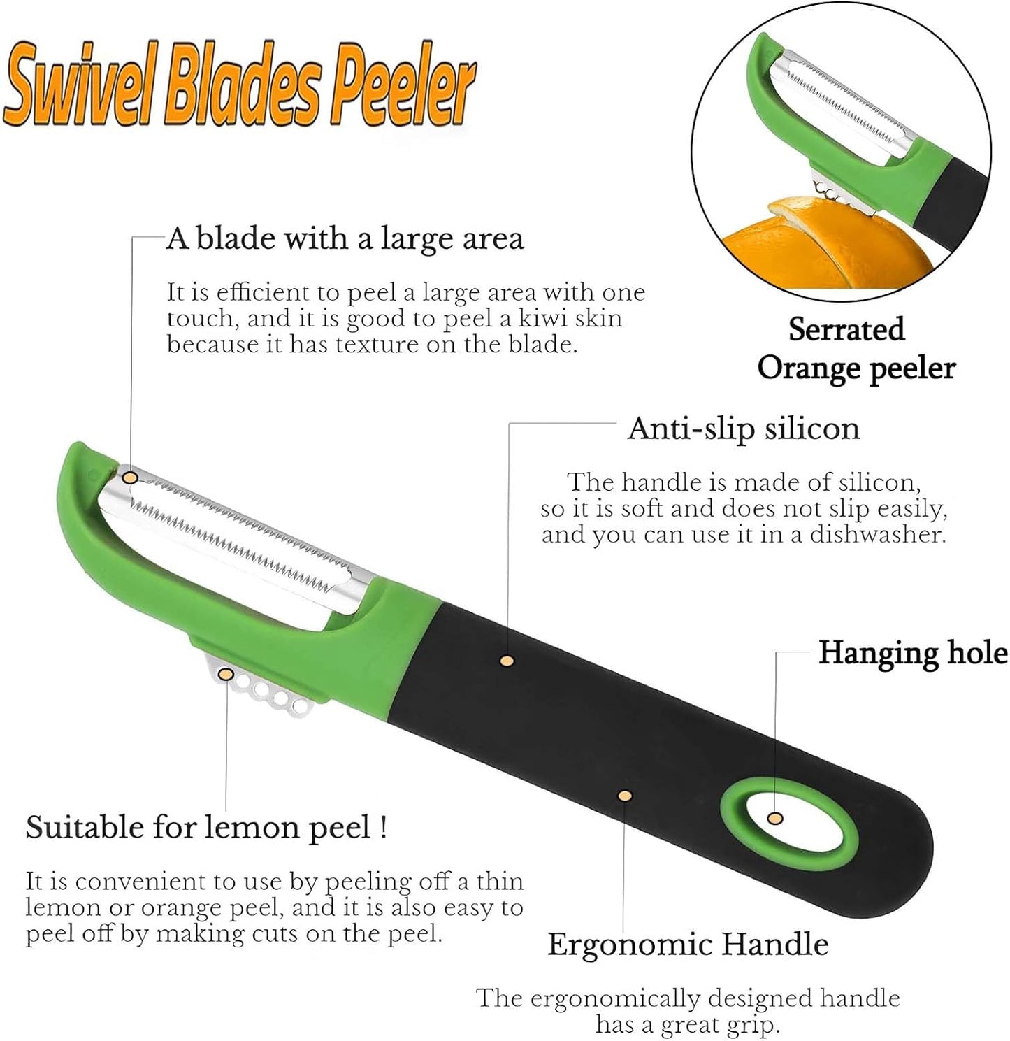 Vegetable Peeler Anti-slip handle Stainless Steel for Potato Apple | Multifunctional Peeler,Sharp Blade,Silicone Handle,Built-in Potato Eye Remover,for Citrus Cucumber Pumpkin,Dishwasher Safe