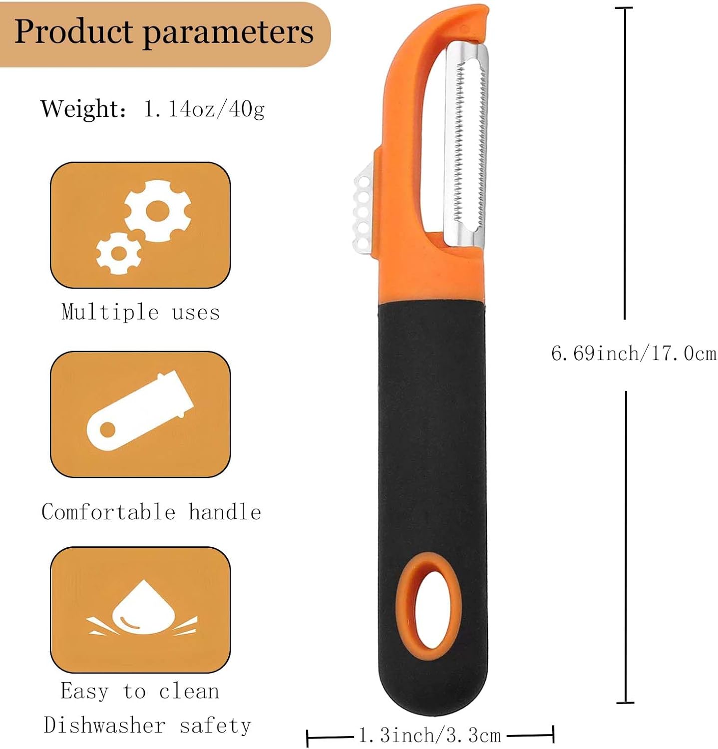Vegetable Peeler Anti-slip handle Stainless Steel for Potato Apple | Multifunctional Peeler,Sharp Blade,Silicone Handle,Built-in Potato Eye Remover,for Citrus Cucumber Pumpkin,Dishwasher Safe