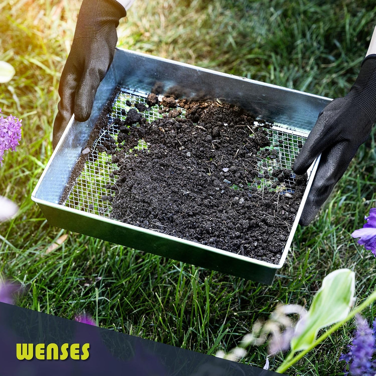 Soil Sifter, 1/8-inch Compact Galvanized Garden Sieve with Gloves