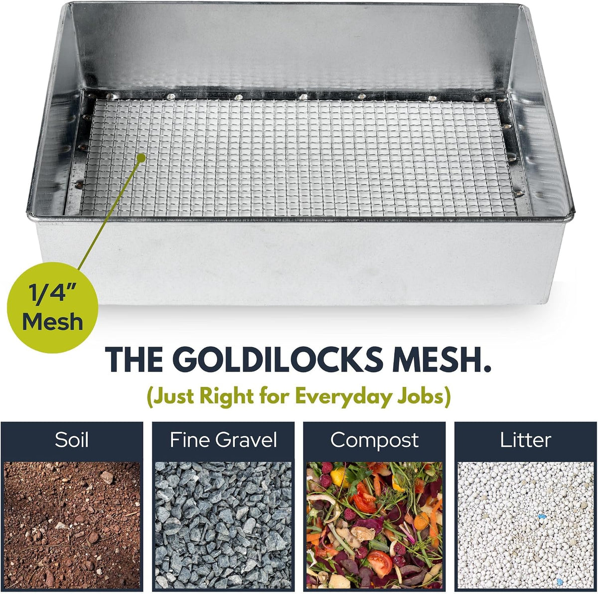 Soil Sifter, 1/8-inch Compact Galvanized Garden Sieve with Gloves