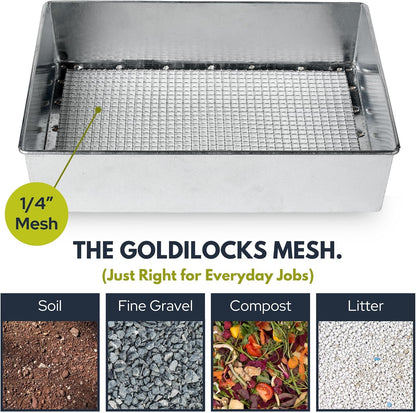 Soil Sifter, 1/8-inch Compact Galvanized Garden Sieve with Gloves