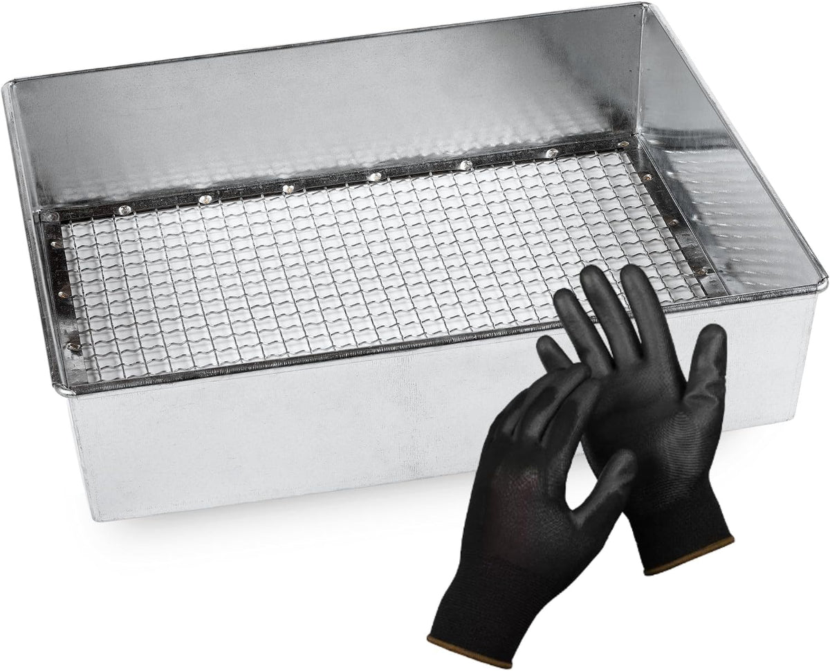 Soil Sifter, 1/8-inch Compact Galvanized Garden Sieve with Gloves