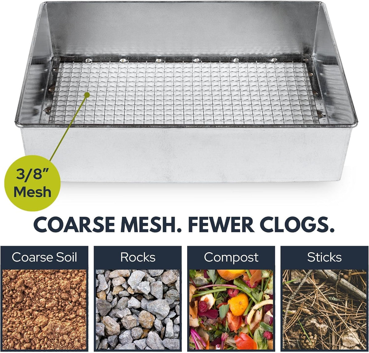 Soil Sifter, 1/8-inch Compact Galvanized Garden Sieve with Gloves