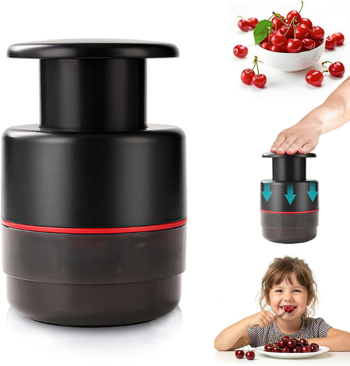 Cherry Pitter Tool 7-in-1 Stainless Steel Cherry Pitter with Splatter Guard, Easy Push Button Cherry Pitter Tool for Cherries Olives and Fruits, Food Grade Cherry Seed Remover