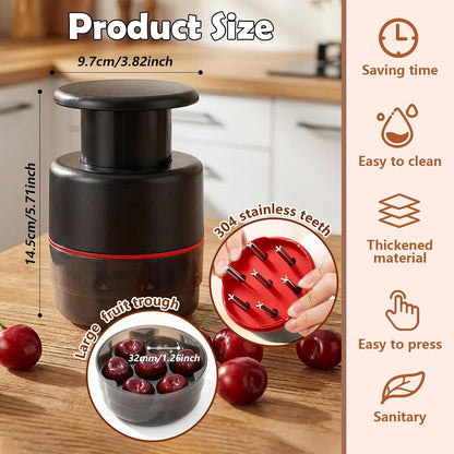 Cherry Pitter Tool 7-in-1 Stainless Steel Cherry Pitter with Splatter Guard, Easy Push Button Cherry Pitter Tool for Cherries Olives and Fruits, Food Grade Cherry Seed Remover