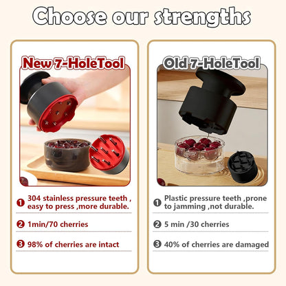 Cherry Pitter Tool 7-in-1 Stainless Steel Cherry Pitter with Splatter Guard, Easy Push Button Cherry Pitter Tool for Cherries Olives and Fruits, Food Grade Cherry Seed Remover
