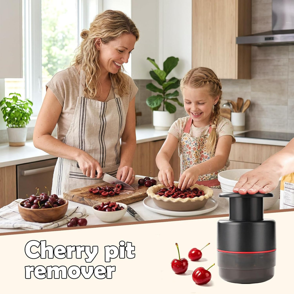 Cherry Pitter Tool 7-in-1 Stainless Steel Cherry Pitter with Splatter Guard, Easy Push Button Cherry Pitter Tool for Cherries Olives and Fruits, Food Grade Cherry Seed Remover