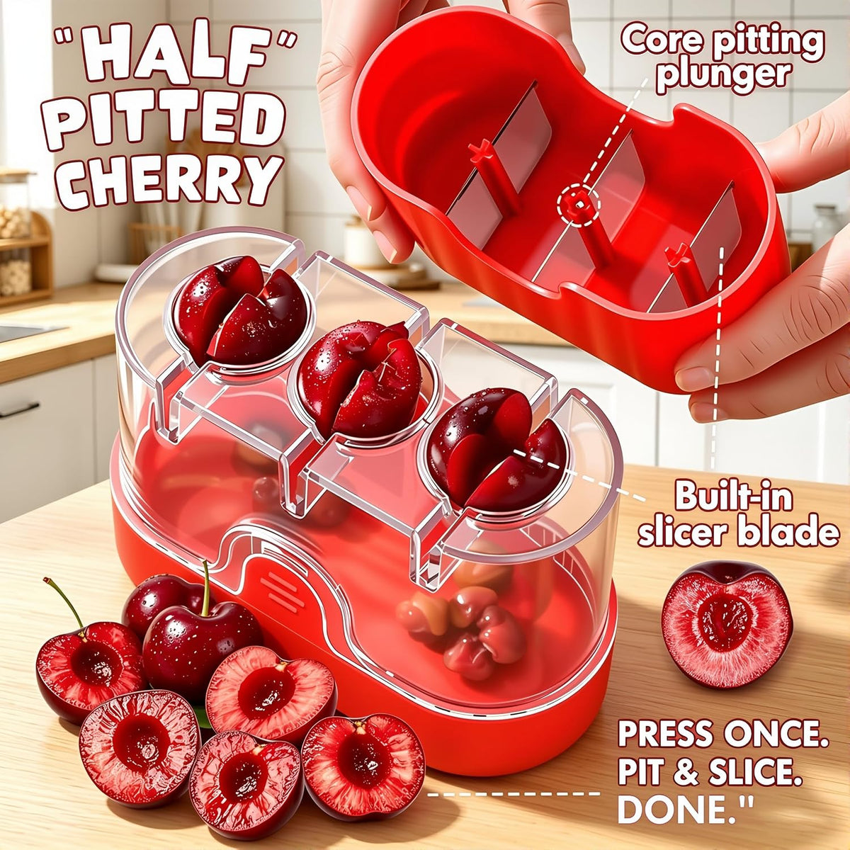Cherry Pitter Tool 7-in-1 Stainless Steel Cherry Pitter with Splatter Guard, Easy Push Button Cherry Pitter Tool for Cherries Olives and Fruits, Food Grade Cherry Seed Remover