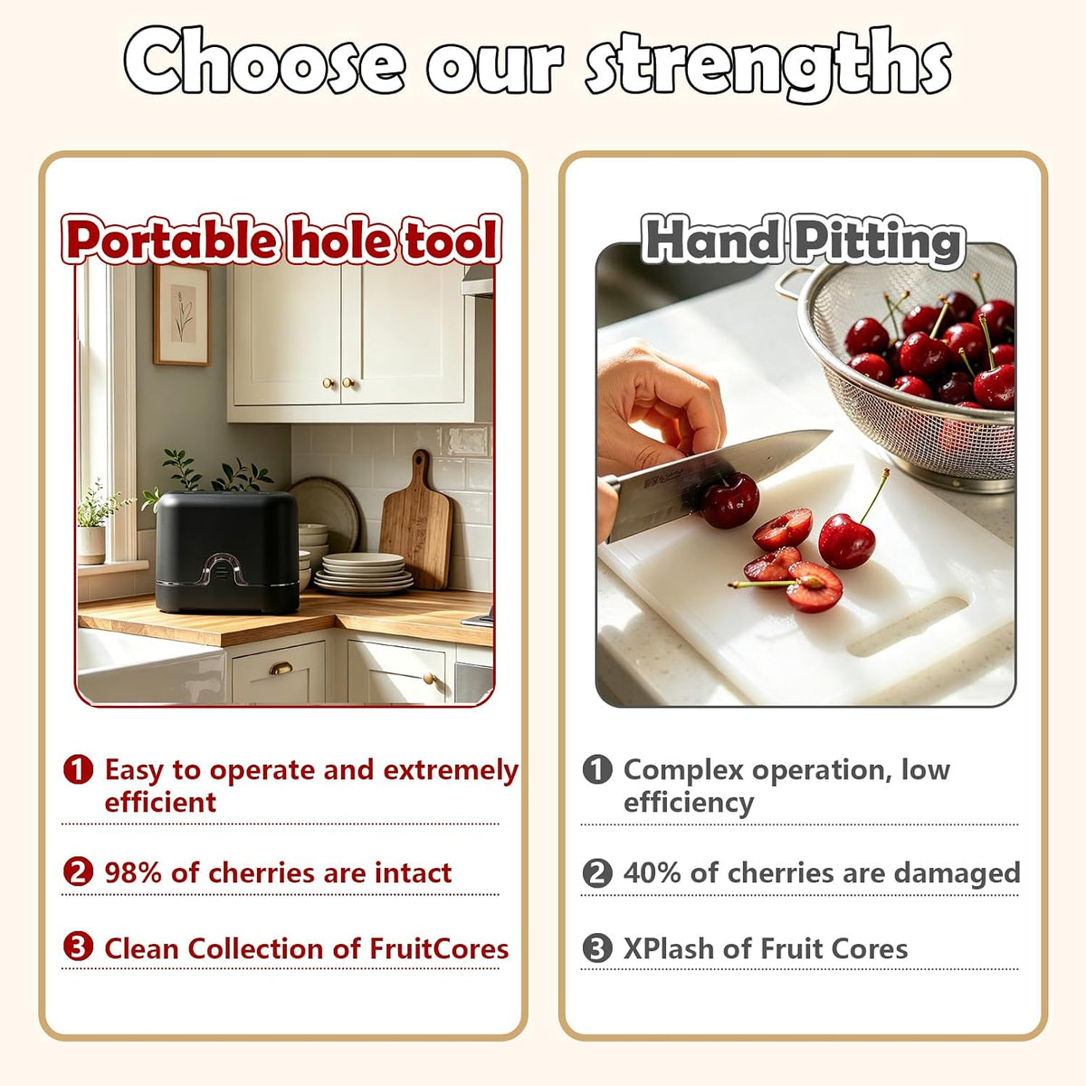 Cherry Pitter Tool 7-in-1 Stainless Steel Cherry Pitter with Splatter Guard, Easy Push Button Cherry Pitter Tool for Cherries Olives and Fruits, Food Grade Cherry Seed Remover
