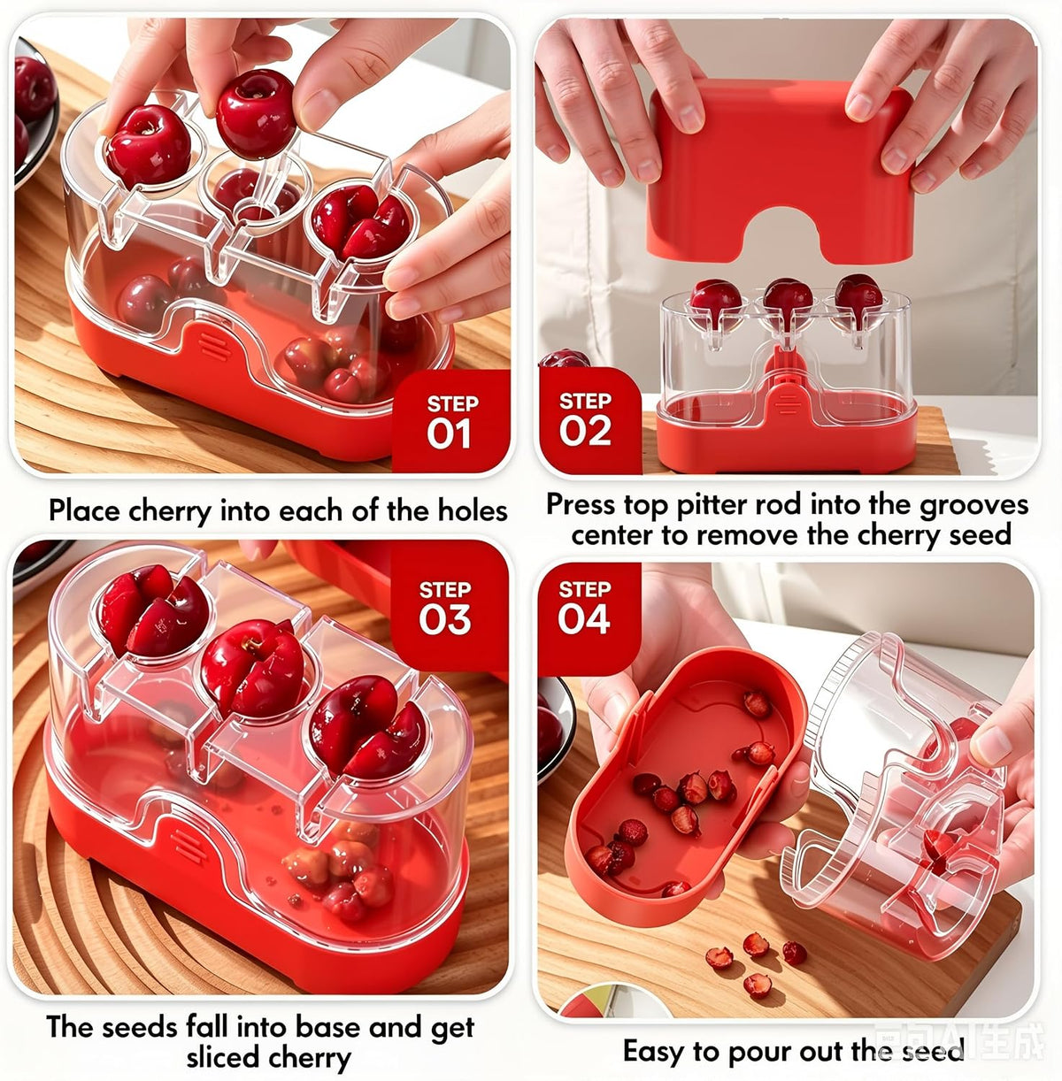 Cherry Pitter Tool 7-in-1 Stainless Steel Cherry Pitter with Splatter Guard, Easy Push Button Cherry Pitter Tool for Cherries Olives and Fruits, Food Grade Cherry Seed Remover