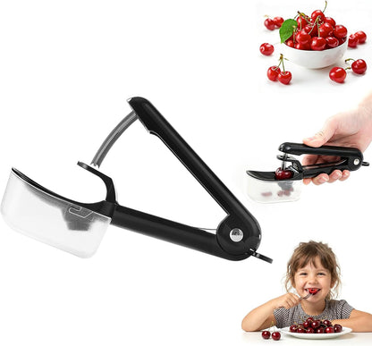 Cherry Pitter Tool 7-in-1 Stainless Steel Cherry Pitter with Splatter Guard, Easy Push Button Cherry Pitter Tool for Cherries Olives and Fruits, Food Grade Cherry Seed Remover