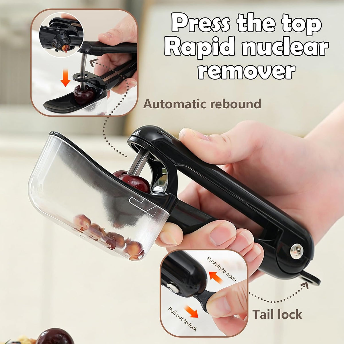 Cherry Pitter Tool 7-in-1 Stainless Steel Cherry Pitter with Splatter Guard, Easy Push Button Cherry Pitter Tool for Cherries Olives and Fruits, Food Grade Cherry Seed Remover