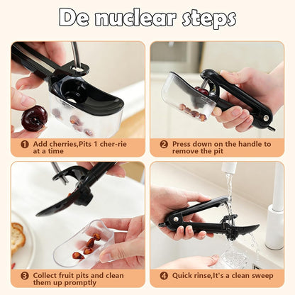 Cherry Pitter Tool 7-in-1 Stainless Steel Cherry Pitter with Splatter Guard, Easy Push Button Cherry Pitter Tool for Cherries Olives and Fruits, Food Grade Cherry Seed Remover