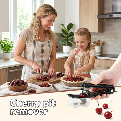 Cherry Pitter Tool 7-in-1 Stainless Steel Cherry Pitter with Splatter Guard, Easy Push Button Cherry Pitter Tool for Cherries Olives and Fruits, Food Grade Cherry Seed Remover