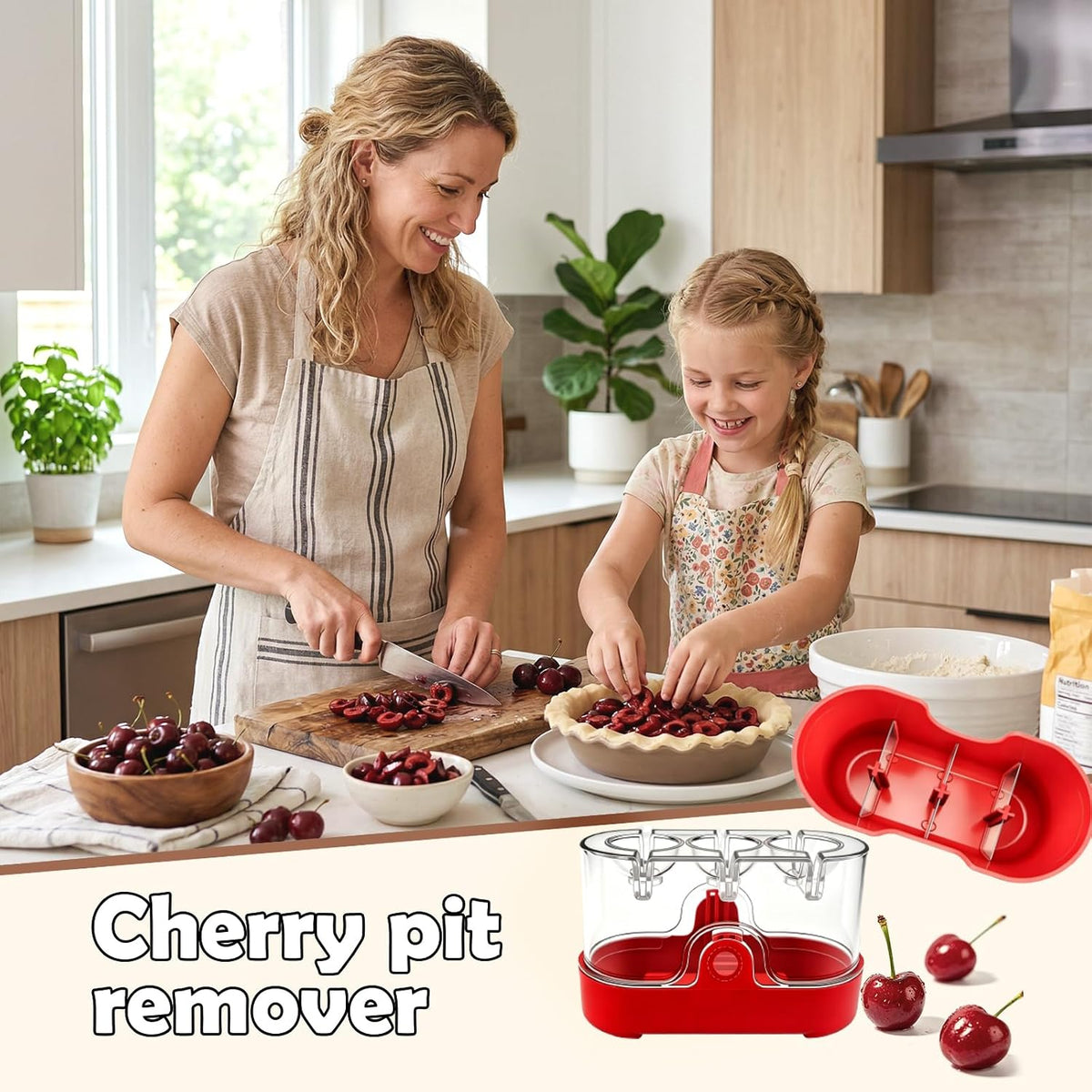 Cherry Pitter Tool 7-in-1 Stainless Steel Cherry Pitter with Splatter Guard, Easy Push Button Cherry Pitter Tool for Cherries Olives and Fruits, Food Grade Cherry Seed Remover