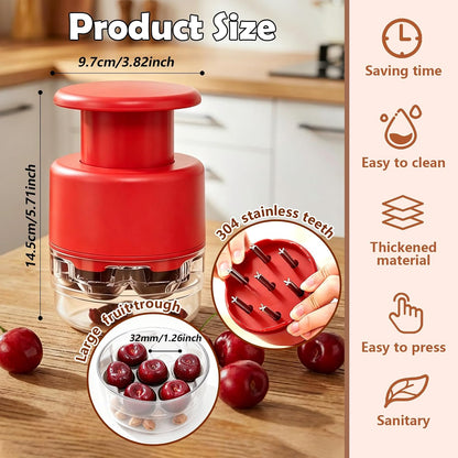 Cherry Pitter Tool 7-in-1 Stainless Steel Cherry Pitter with Splatter Guard, Easy Push Button Cherry Pitter Tool for Cherries Olives and Fruits, Food Grade Cherry Seed Remover